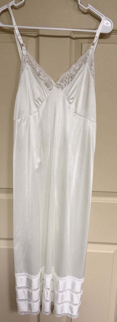 Adonna Womens Lace Chemise Night Gown White 34 Pullover Adjustable Slip Dress